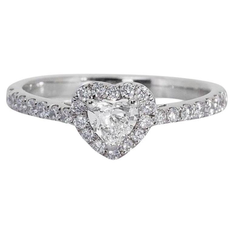 Lovely 18k White Gold Natural Diamond Halo Ring w/1.01 ct - GIA Certified For Sale