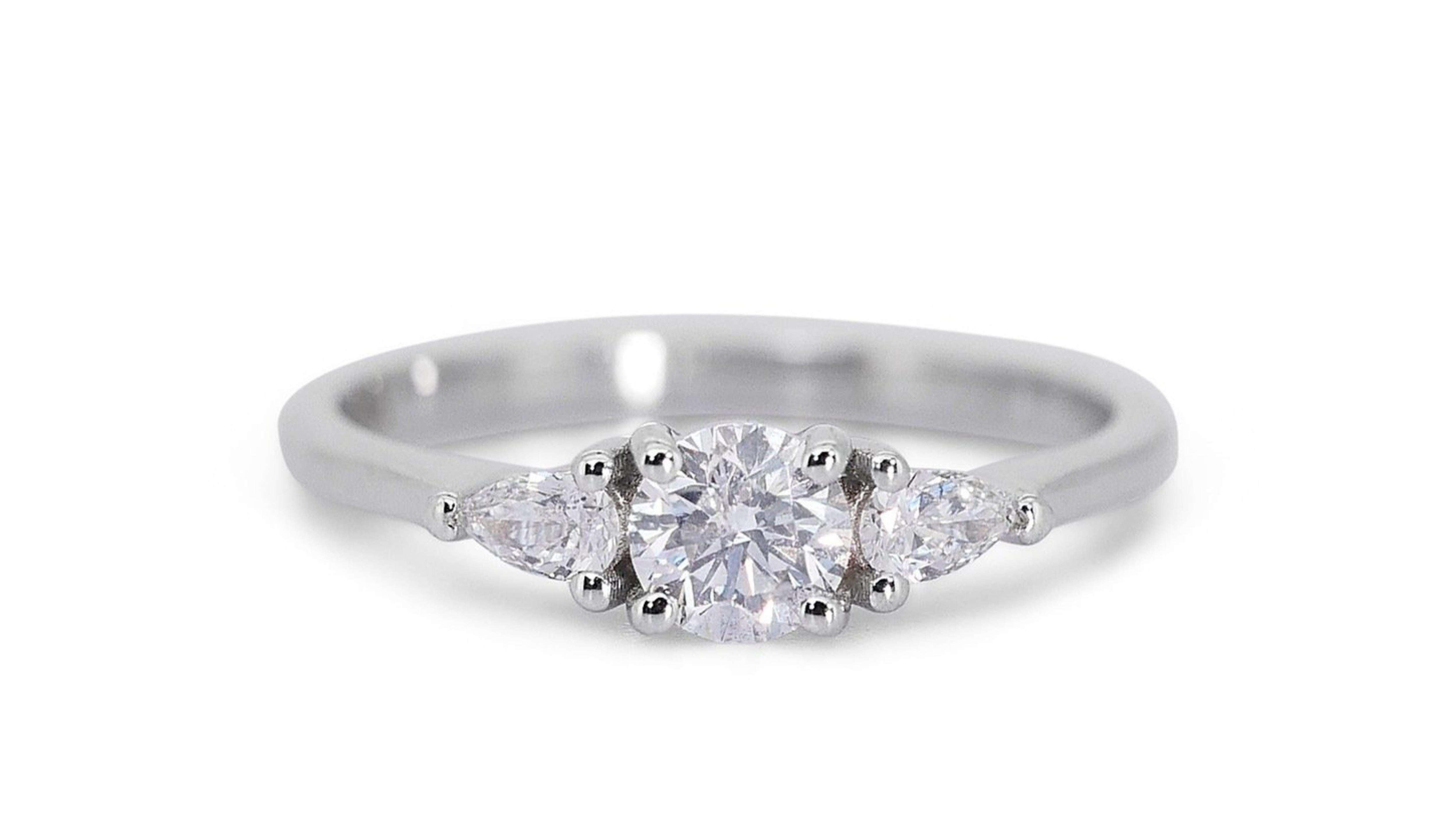 Round Cut Lovely 18k White Gold Ring with .63 Natural Diamond