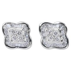 Lovely 18k White Gold Stud Earrings with a dazzling .97 carat Natural Diamond