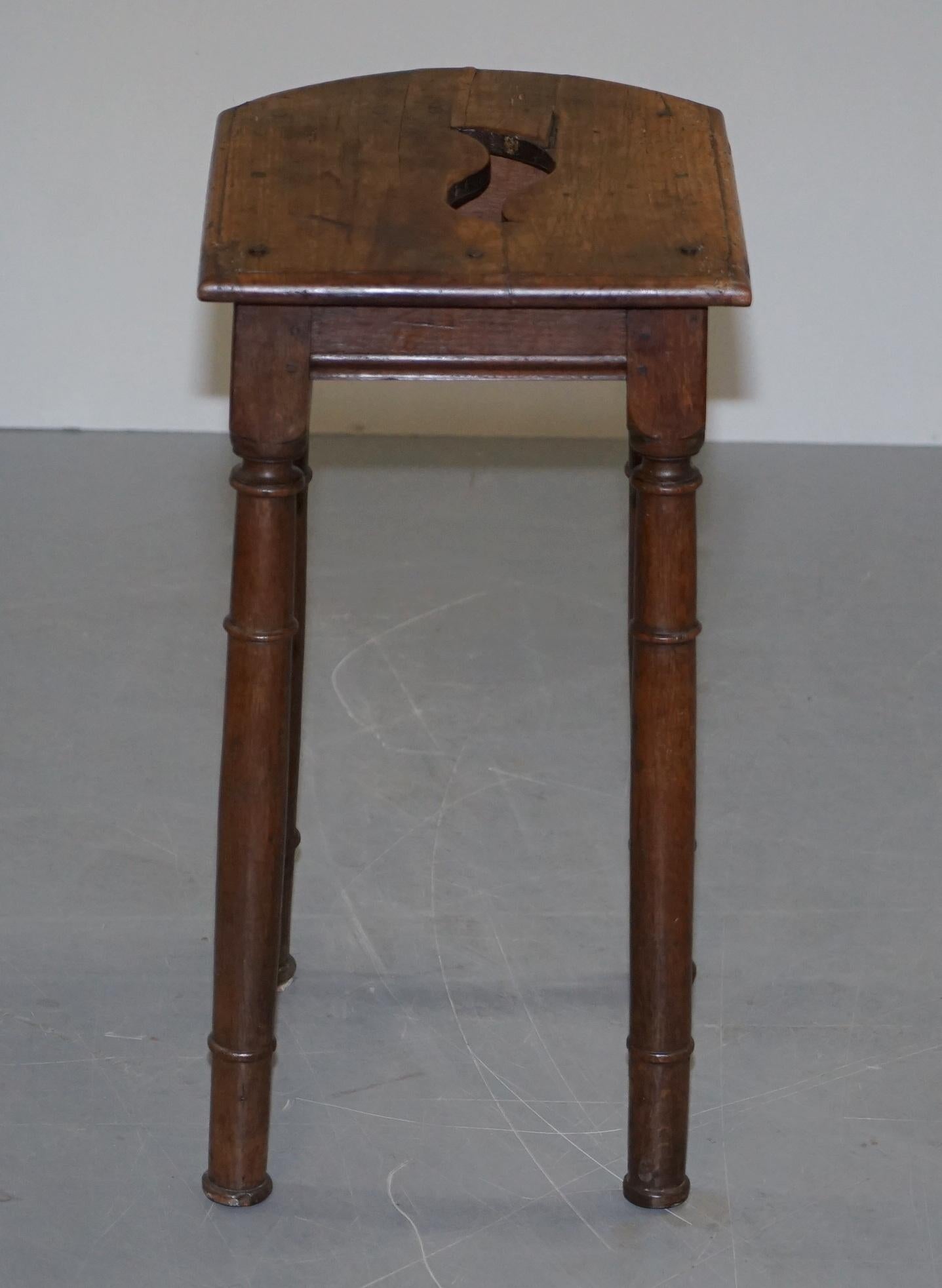 Georgian Lovely 18th Century Dutch Stool with Handle Cut Out in the Top Bar Pub Study