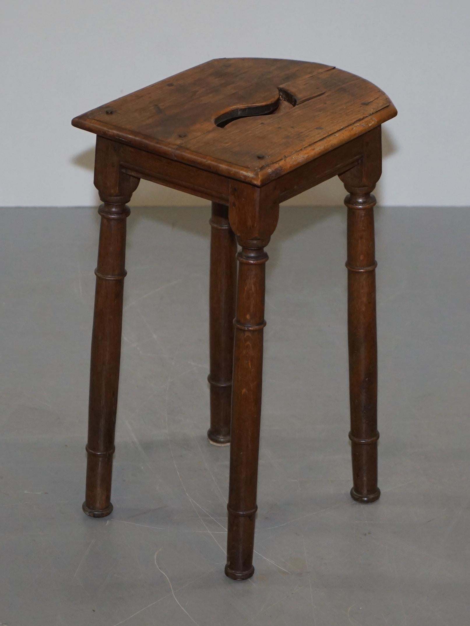 Danish Lovely 18th Century Dutch Stool with Handle Cut Out in the Top Bar Pub Study
