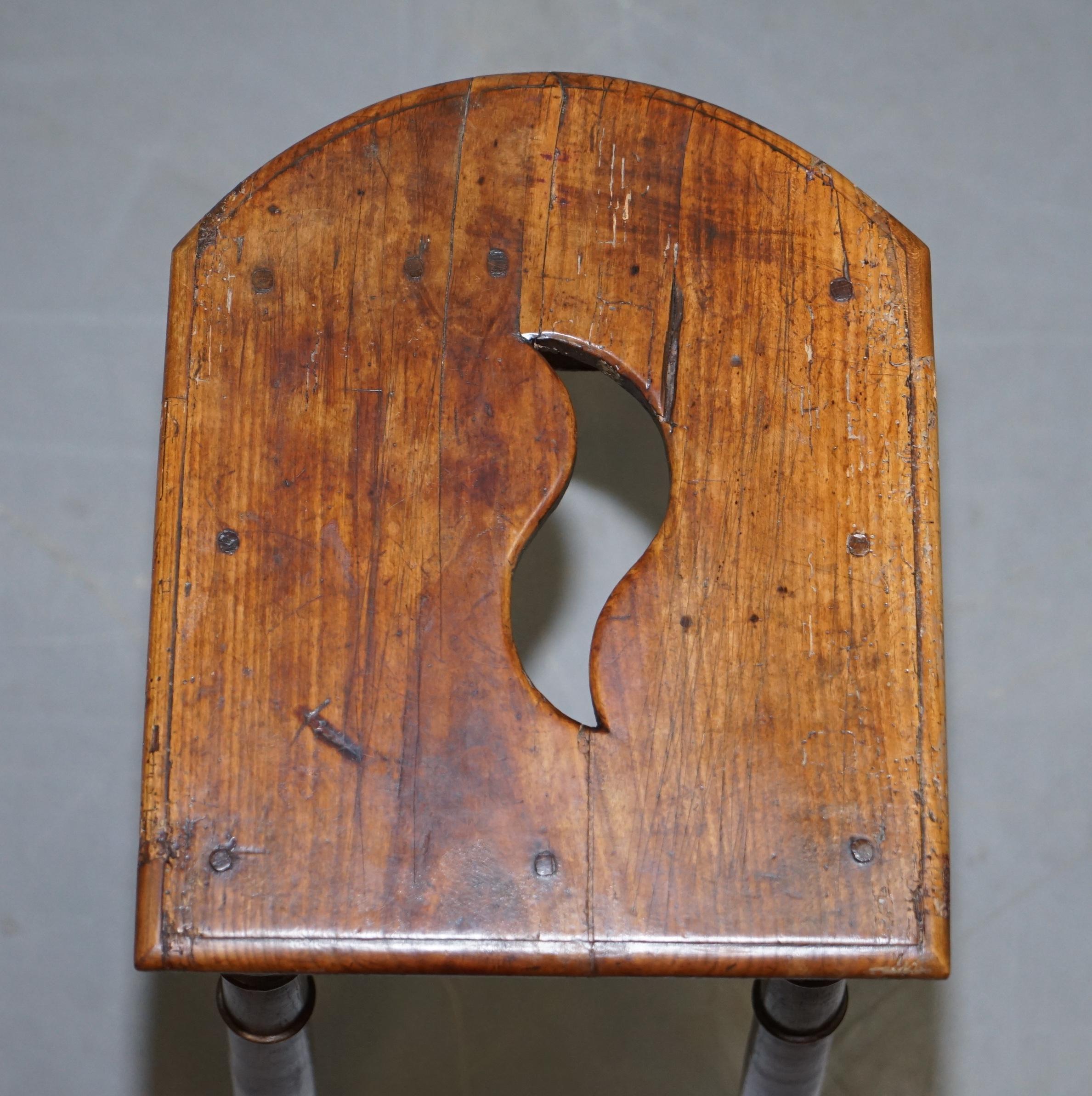 Hand-Crafted Lovely 18th Century Dutch Stool with Handle Cut Out in the Top Bar Pub Study