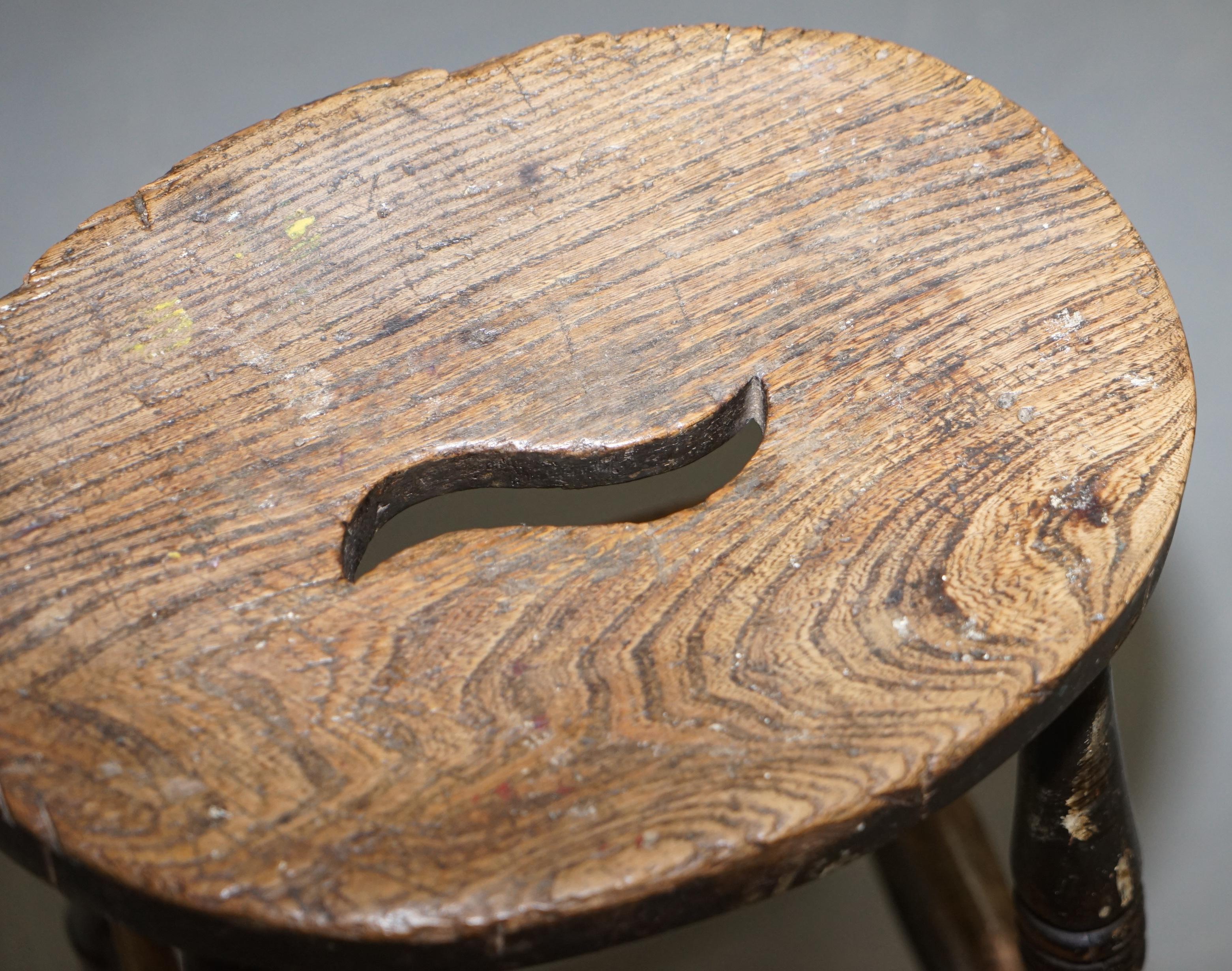 Georgian Lovely 18th Century Engligh Painters Artists Stool Handle Cut Out in the Top