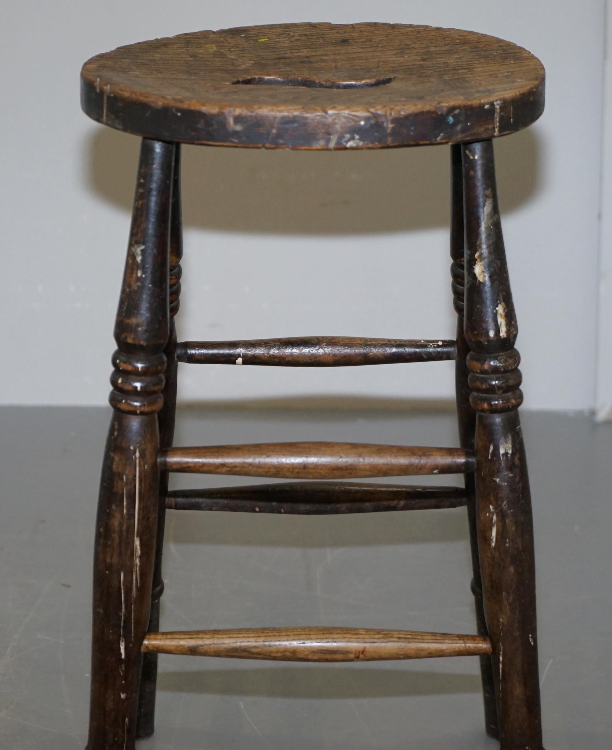 Danish Lovely 18th Century Engligh Painters Artists Stool Handle Cut Out in the Top For Sale
