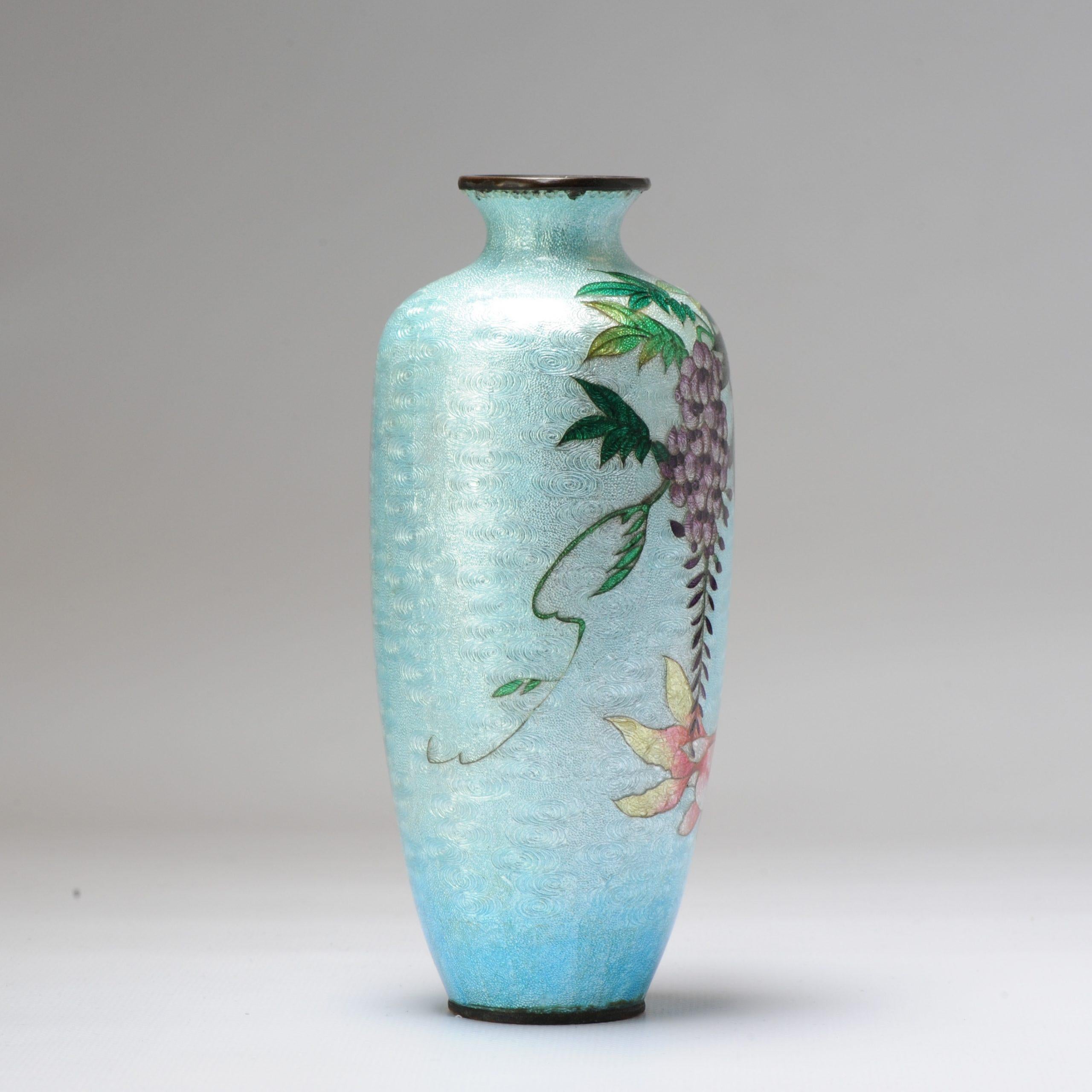 Lovely 19/20c Antique Meiji Period Japanese Vase Ginbari Goldfish Bronze Cloison 1