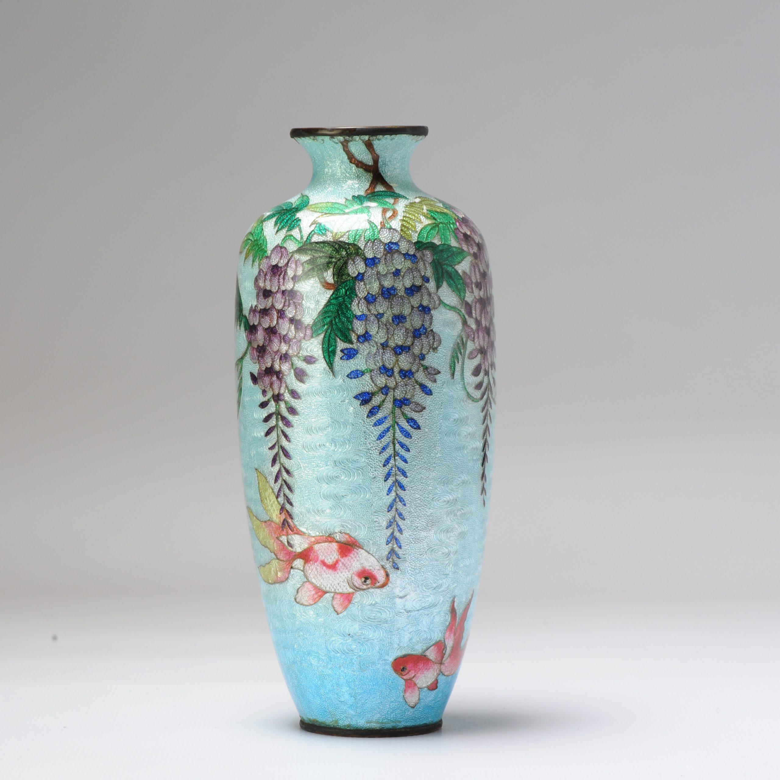 Lovely 19/20c Antique Meiji Period Japanese Vase Ginbari Goldfish Bronze Cloison 2