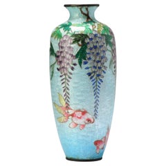 Lovely 19/20c Antique Meiji Period Japanese Vase Ginbari Goldfish Bronze Cloison
