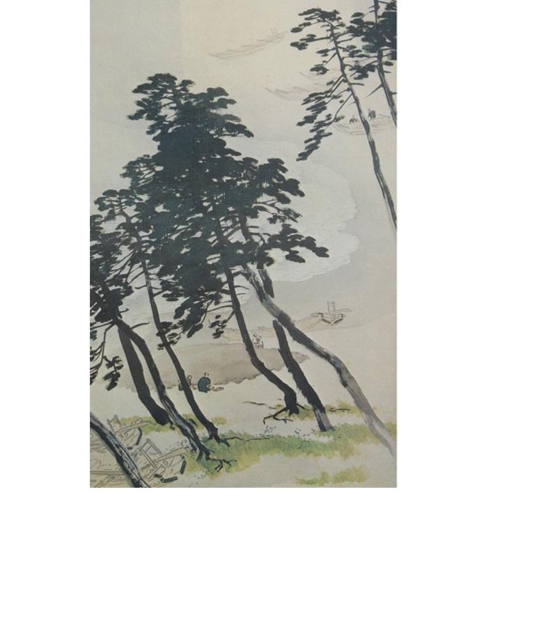 Lovely 19th-20th Century Scroll Painting Japan Artist Kawagoi Tamado Painted In Good Condition For Sale In Amsterdam, Noord Holland
