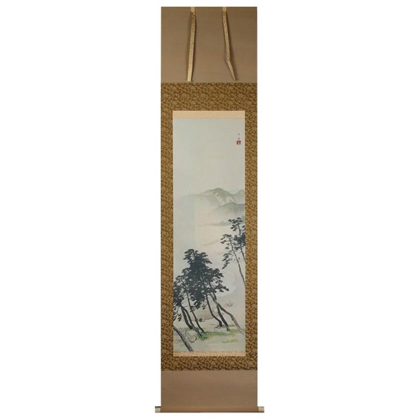 Lovely 19th-20th Century Scroll Painting Japan Artist Kawagoi Tamado Painted For Sale