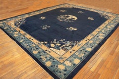 Lovely 1920s Antique Blue Chinese Peking Rug w Floral Pattern 11' x 13'6" Carpet
