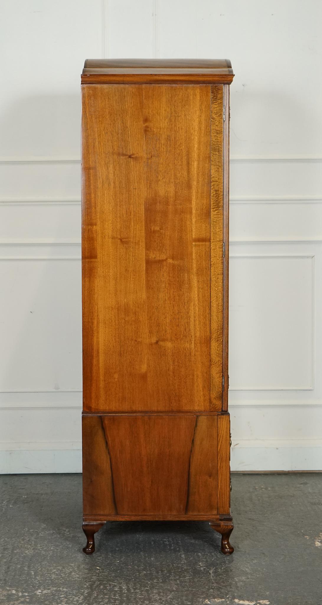 LOVELY 1920'S ART DECO BURR WALNUT WARDROBE WiTH TWO DRAWERS QUEEN ANNE LEGS For Sale 6