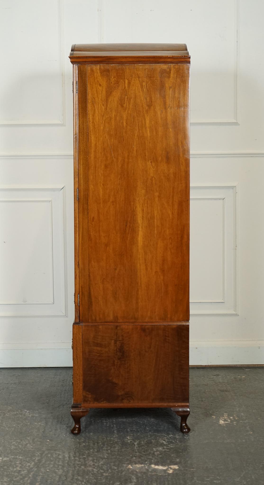 LOVELY 1920'S ART DECO BURR WALNUT WARDROBE WiTH TWO DRAWERS QUEEN ANNE LEGS For Sale 7