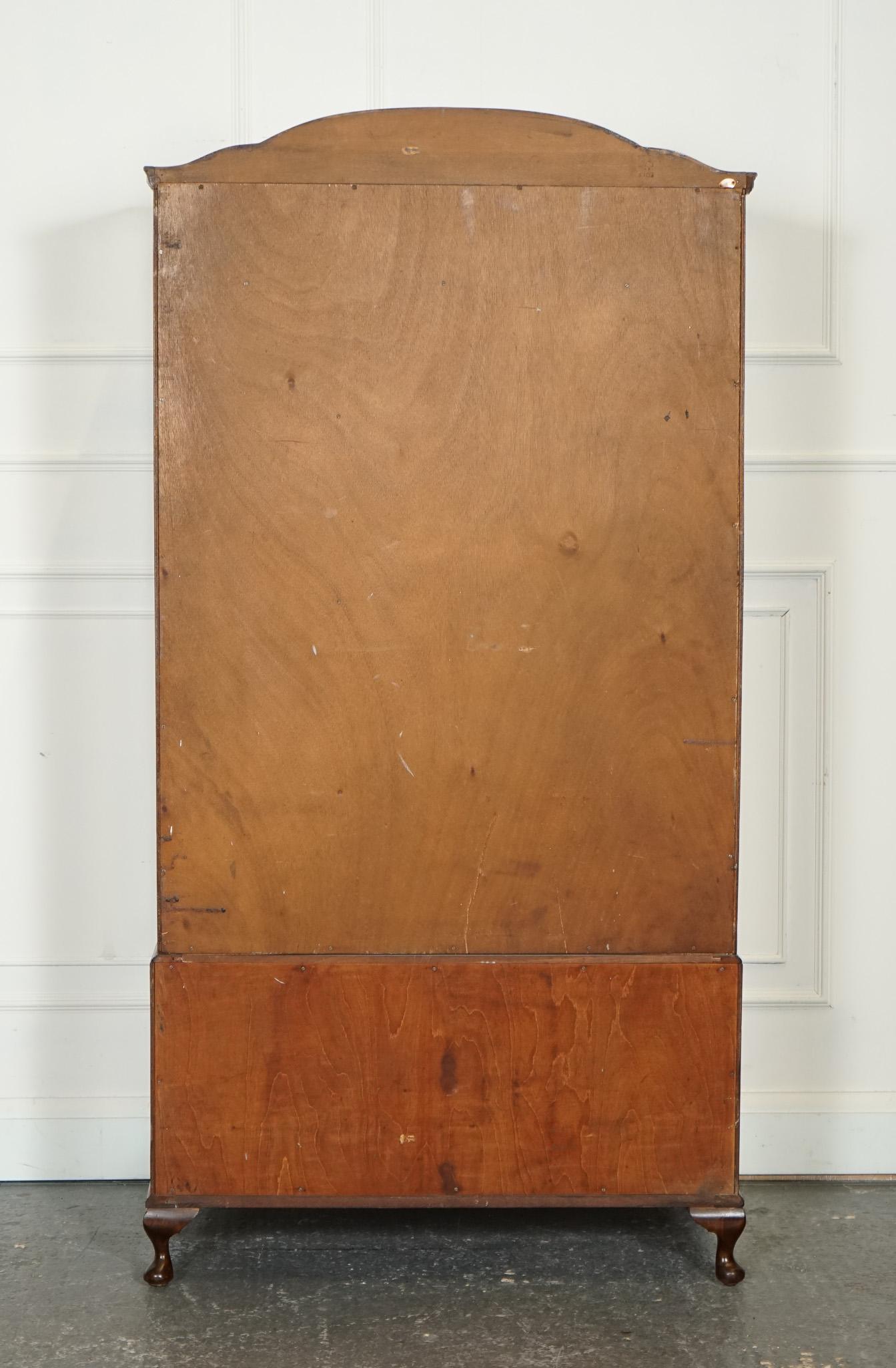 LOVELY 1920'S ART DECO BURR WALNUT WARDROBE WiTH TWO DRAWERS QUEEN ANNE LEGS For Sale 8