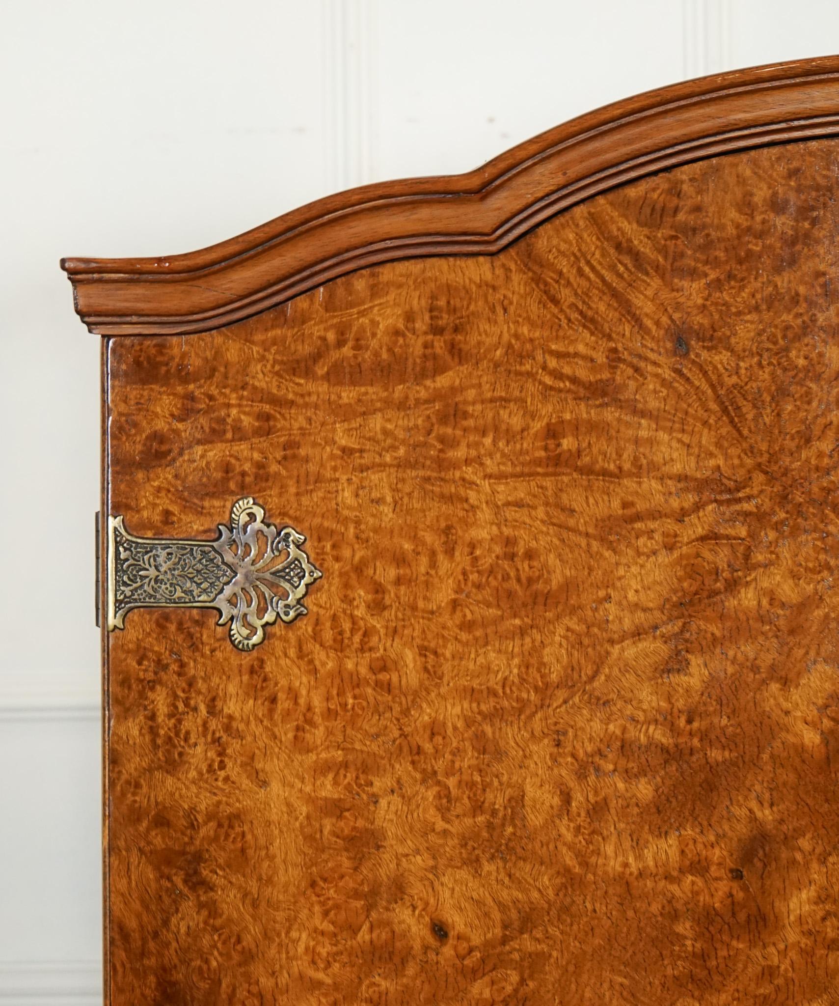 20th Century LOVELY 1920'S ART DECO BURR WALNUT WARDROBE WiTH TWO DRAWERS QUEEN ANNE LEGS For Sale