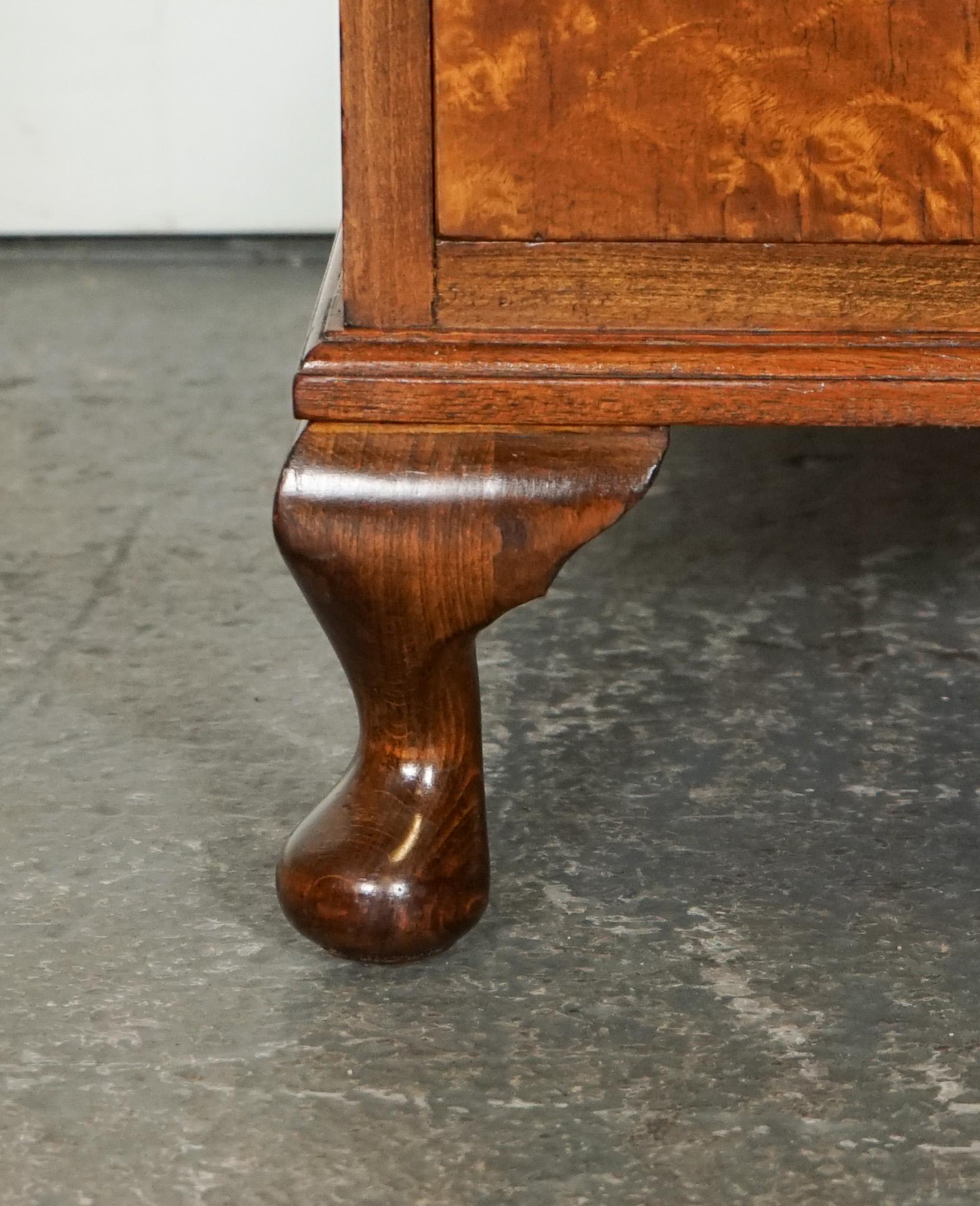 LOVELY 1920'S ART DECO BURR WALNUT WARDROBE WiTH TWO DRAWERS QUEEN ANNE LEGS For Sale 2
