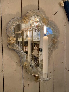 Lovely 1920s Venetian Wall Mirror and Candle Light Sconce