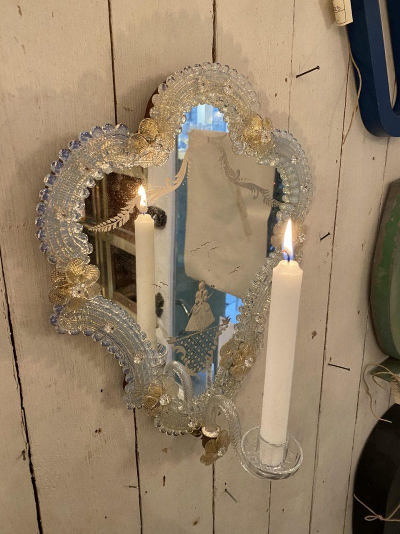 Glass Lovely 1920s Venetian Wall Mirror and Candle Light Sconce For Sale
