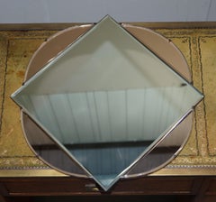 Lovely 1930s French Art Deco Beveled Mirror with Square Inside Circle Rare