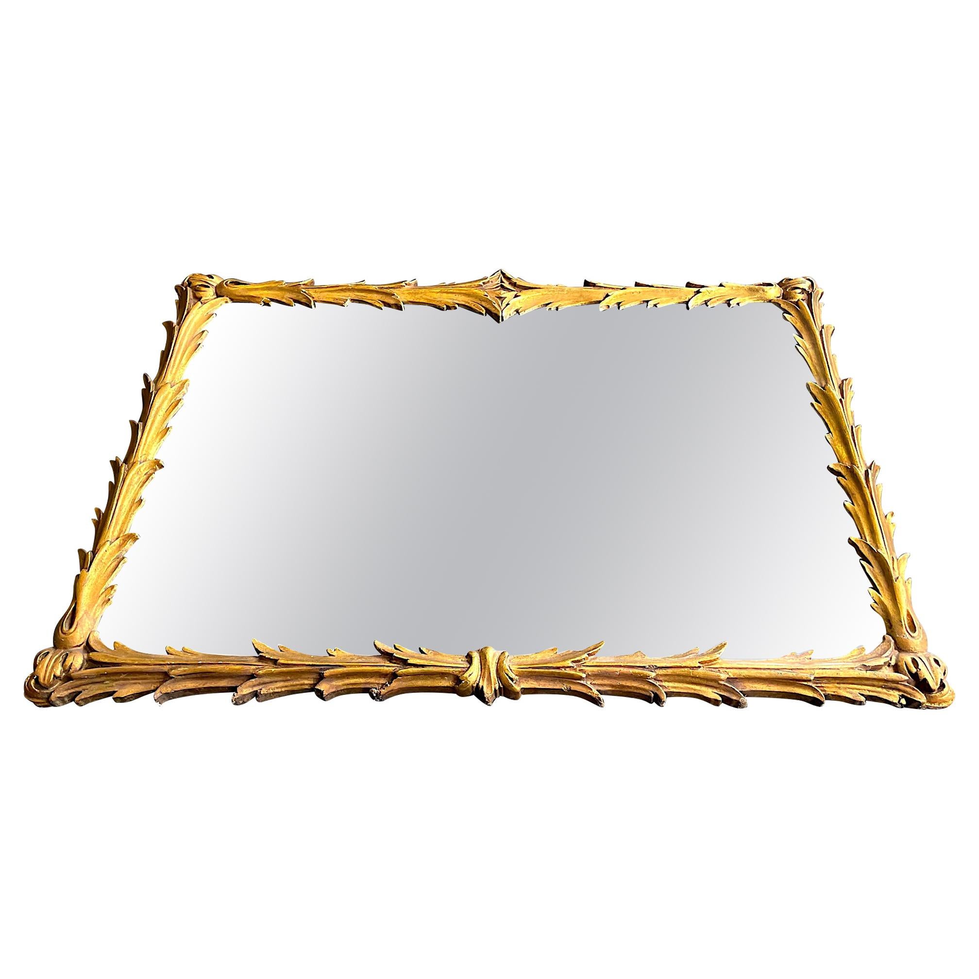 Lovely 1950s Italian Rectangular Rococo Style Gilt Gesso Acanthus Wall Mirror For Sale