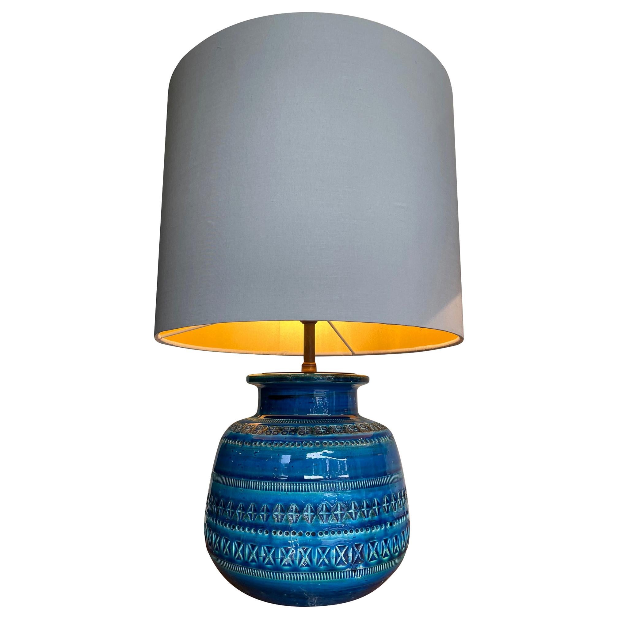 Lovely 1960s Bitossi Ceramic Lamp by Aldo Londi in Famous "Rimini Blue"
