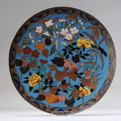 Lovely 19c Antique Meiji Period Japanese Charger Bird Bronze Cloisonne