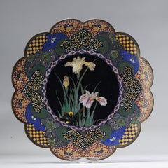 Lovely 19c Antique Meiji Period Japanese Charger Flowers Bronze Cloisonne