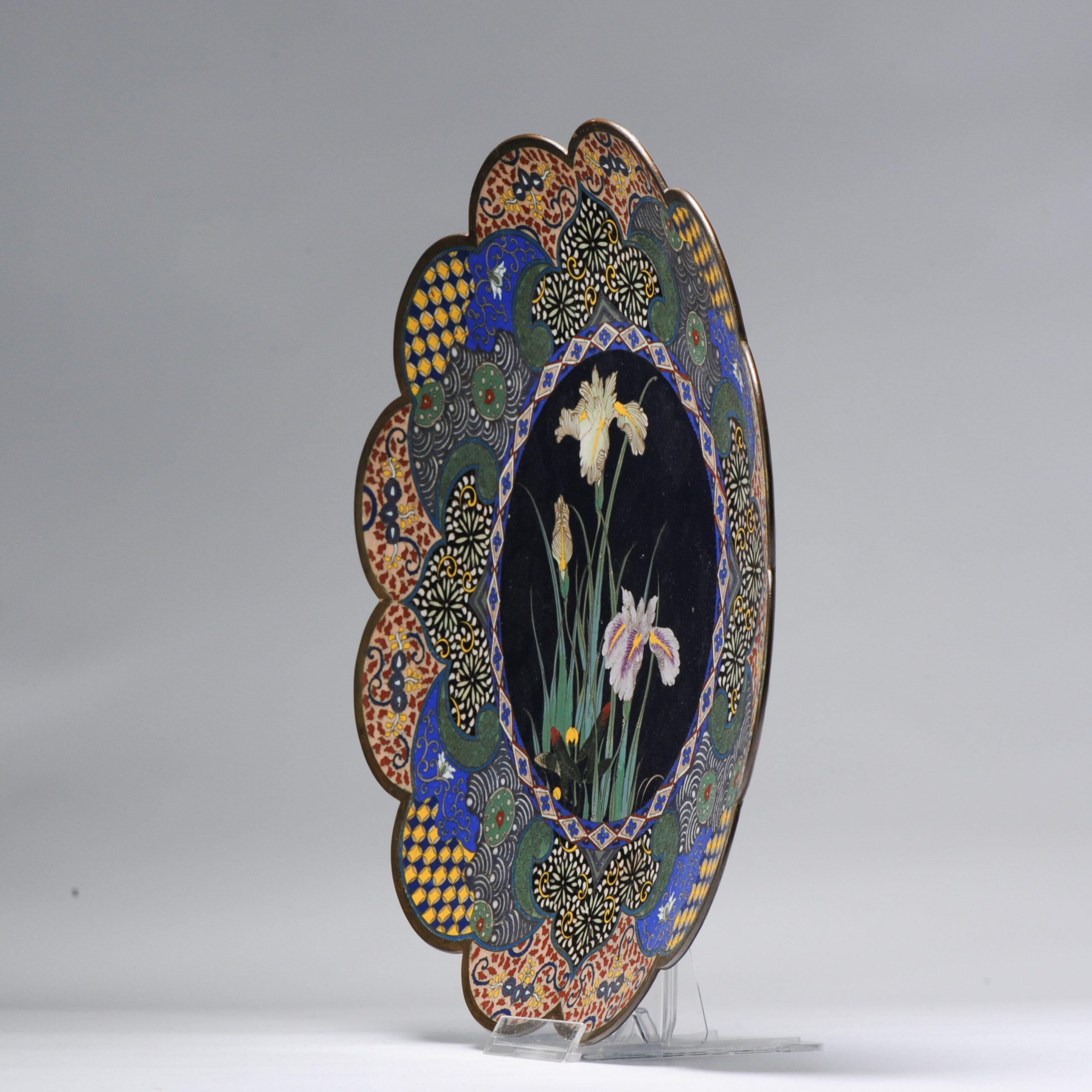 19th Century Lovely 19c Antique Meiji Period Japanese Charger Flowers Bronze Cloisonne