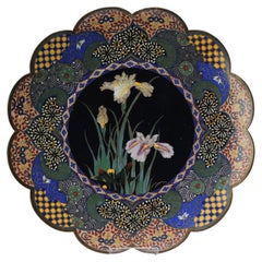 Lovely 19c Antique Meiji Period Japanese Charger Flowers Bronze Cloisonne