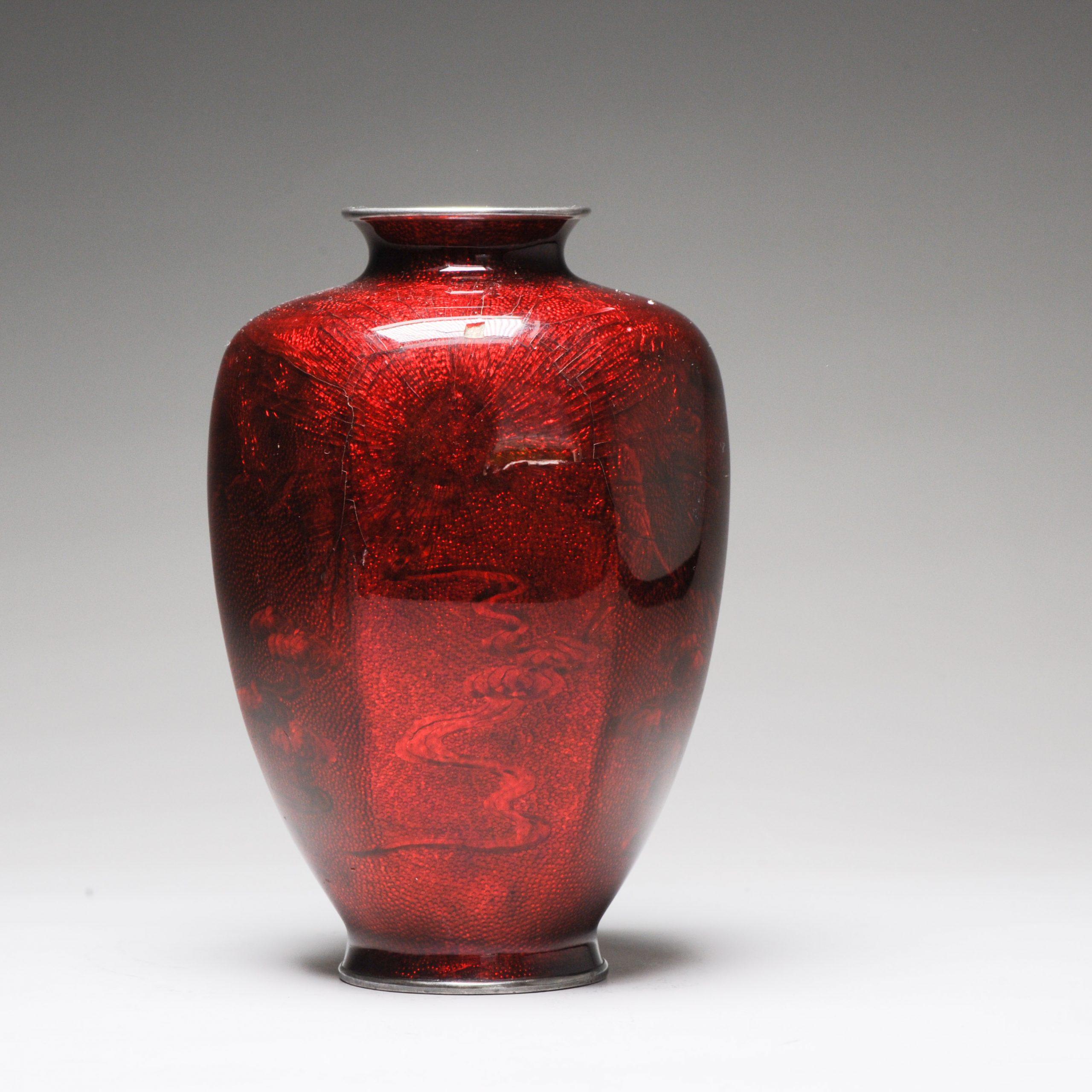 Lovely 19c Antique Meiji Period Japanese Ginbari Bronze Cloisonne Vase For Sale 6