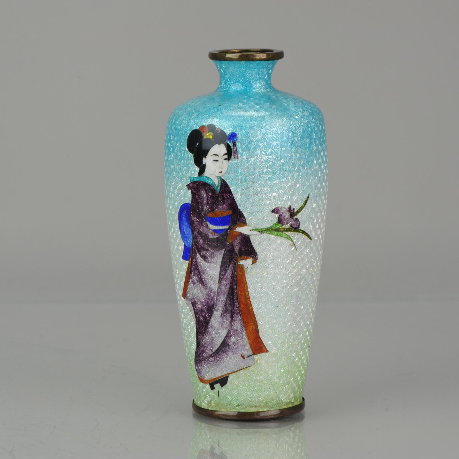 Lovely 19c Antique Meiji Period Japanese Ginbari Bronze Cloisonne Vase 1