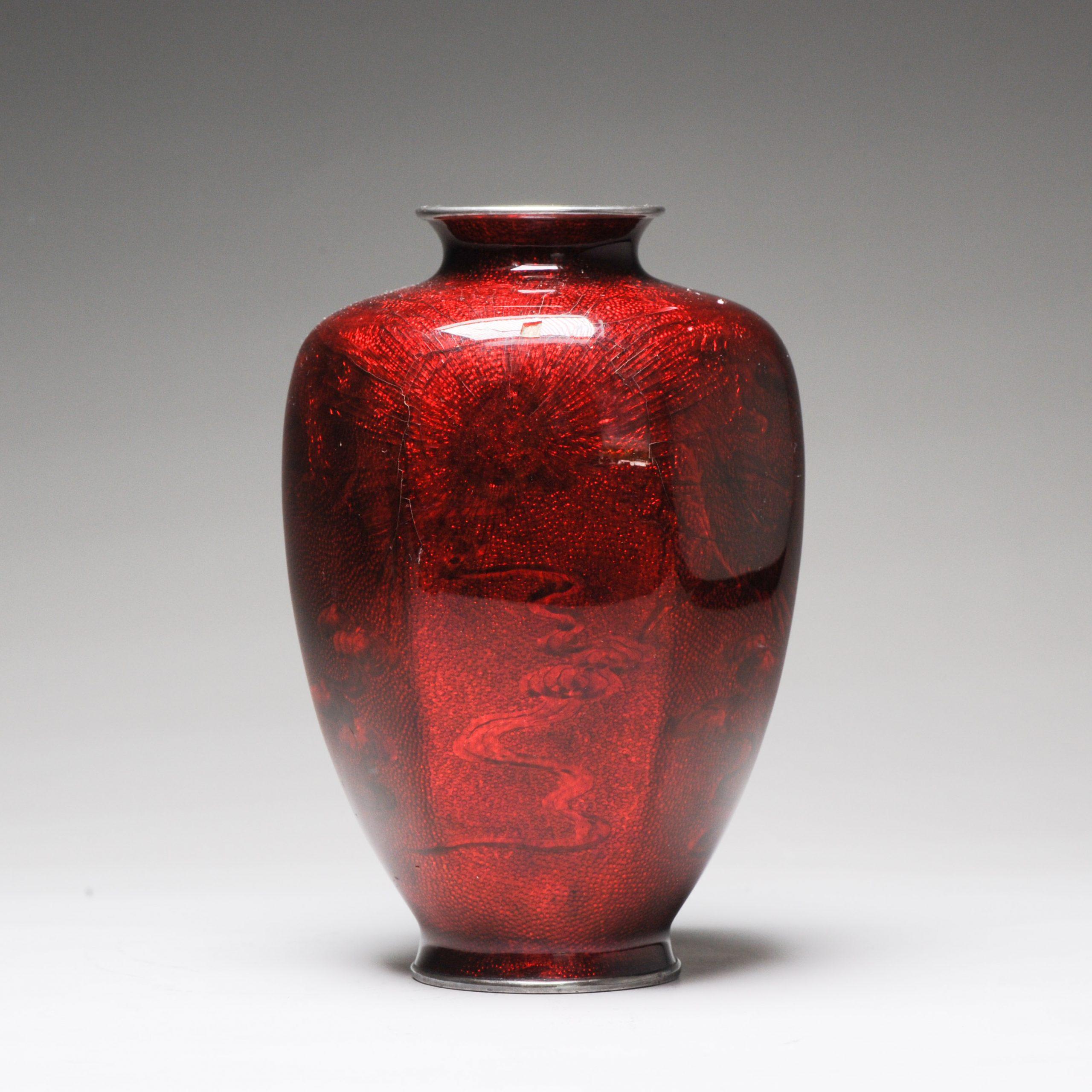Porcelain Lovely 19c Antique Meiji Period Japanese Ginbari Bronze Cloisonne Vase For Sale