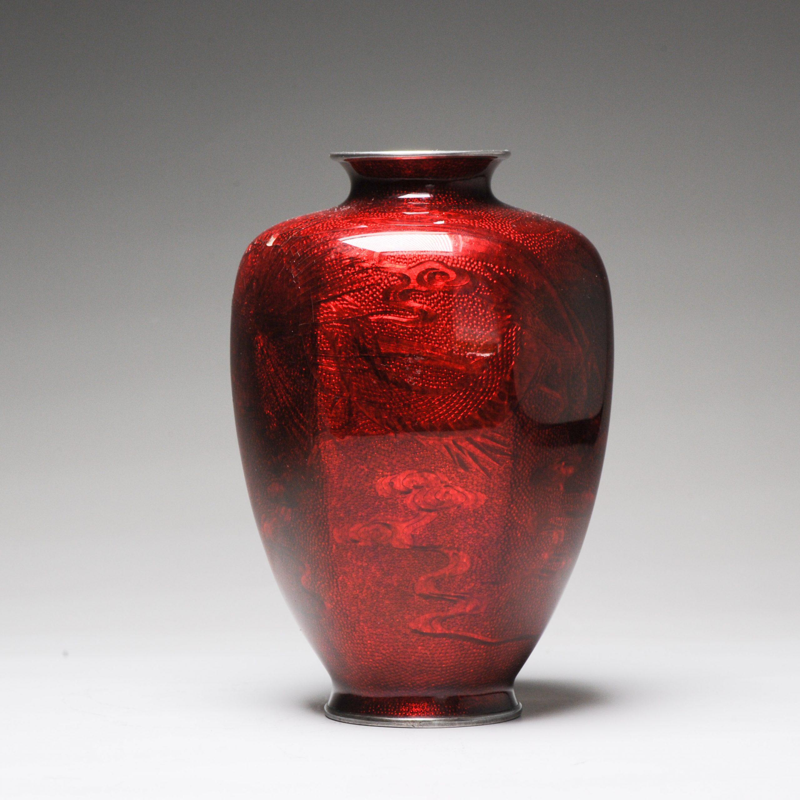 Lovely 19c Antique Meiji Period Japanese Ginbari Bronze Cloisonne Vase For Sale 1