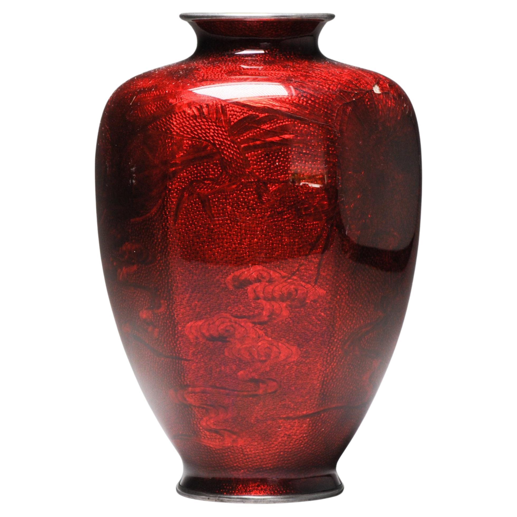 Lovely 19c Antique Meiji Period Japanese Ginbari Bronze Cloisonne Vase For Sale