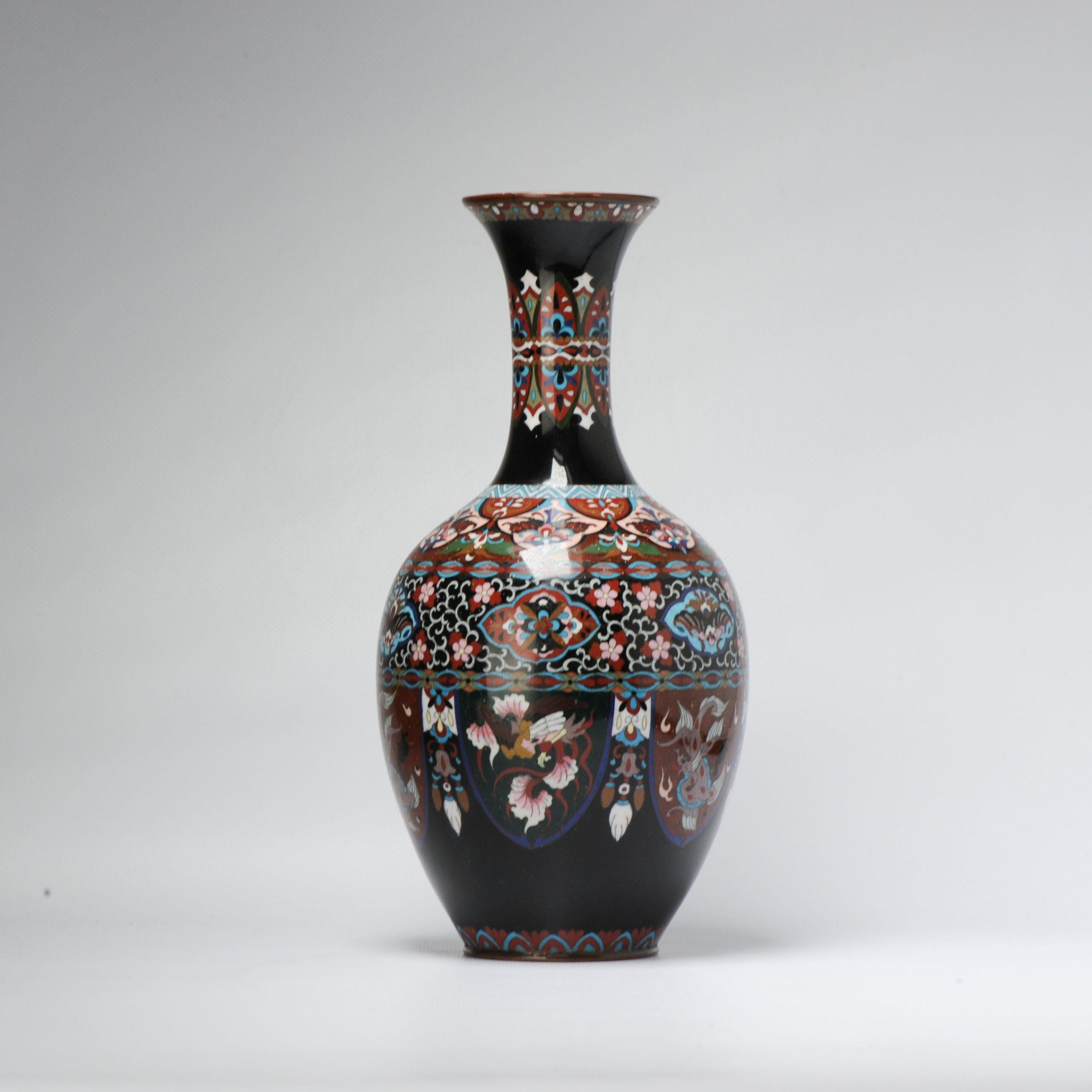 Lovely 19c Antique Meiji Period Japanese Vase Flower Bronze Cloisonne For Sale 1