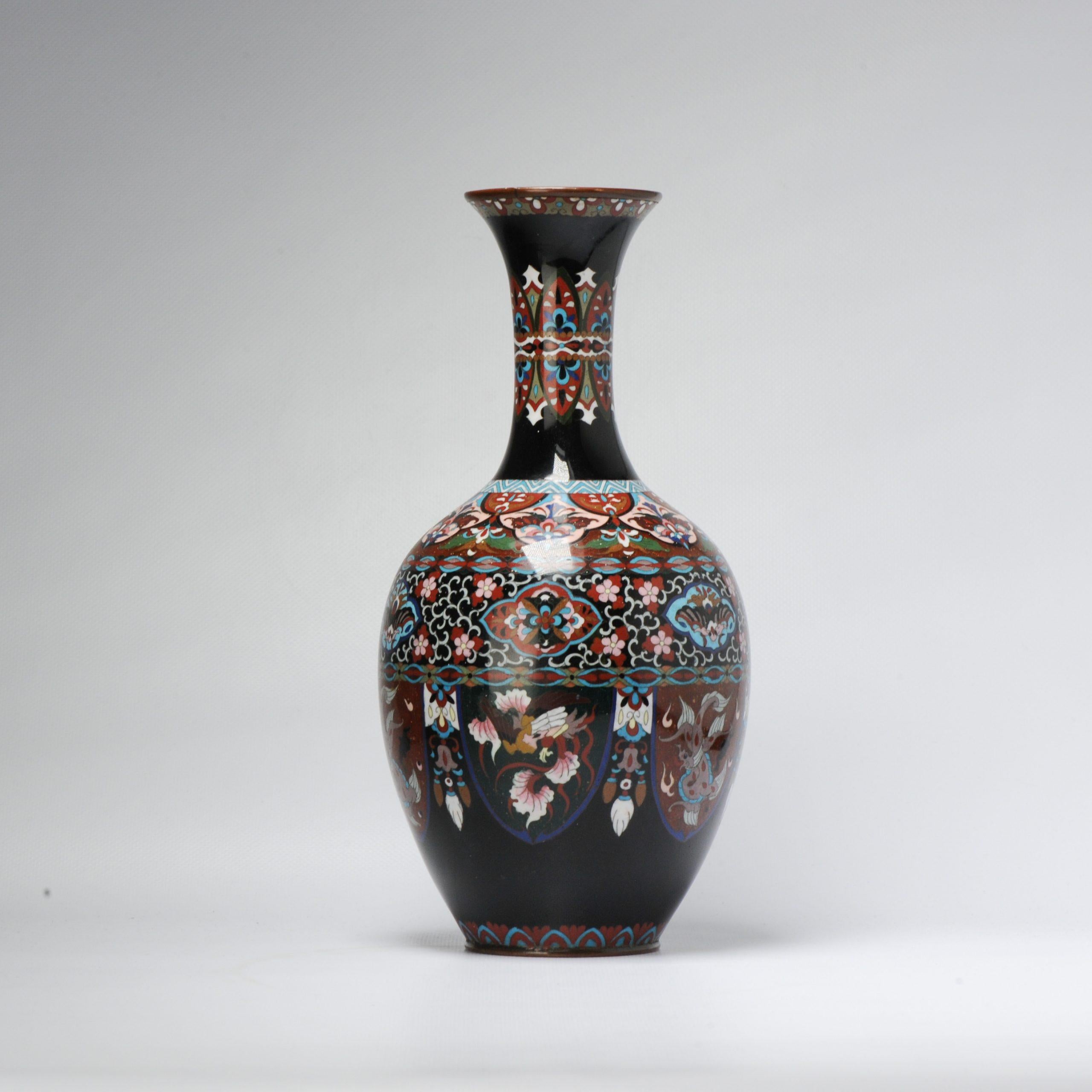 Lovely 19c Antique Meiji Period Japanese Vase Flower Bronze Cloisonne For Sale 2