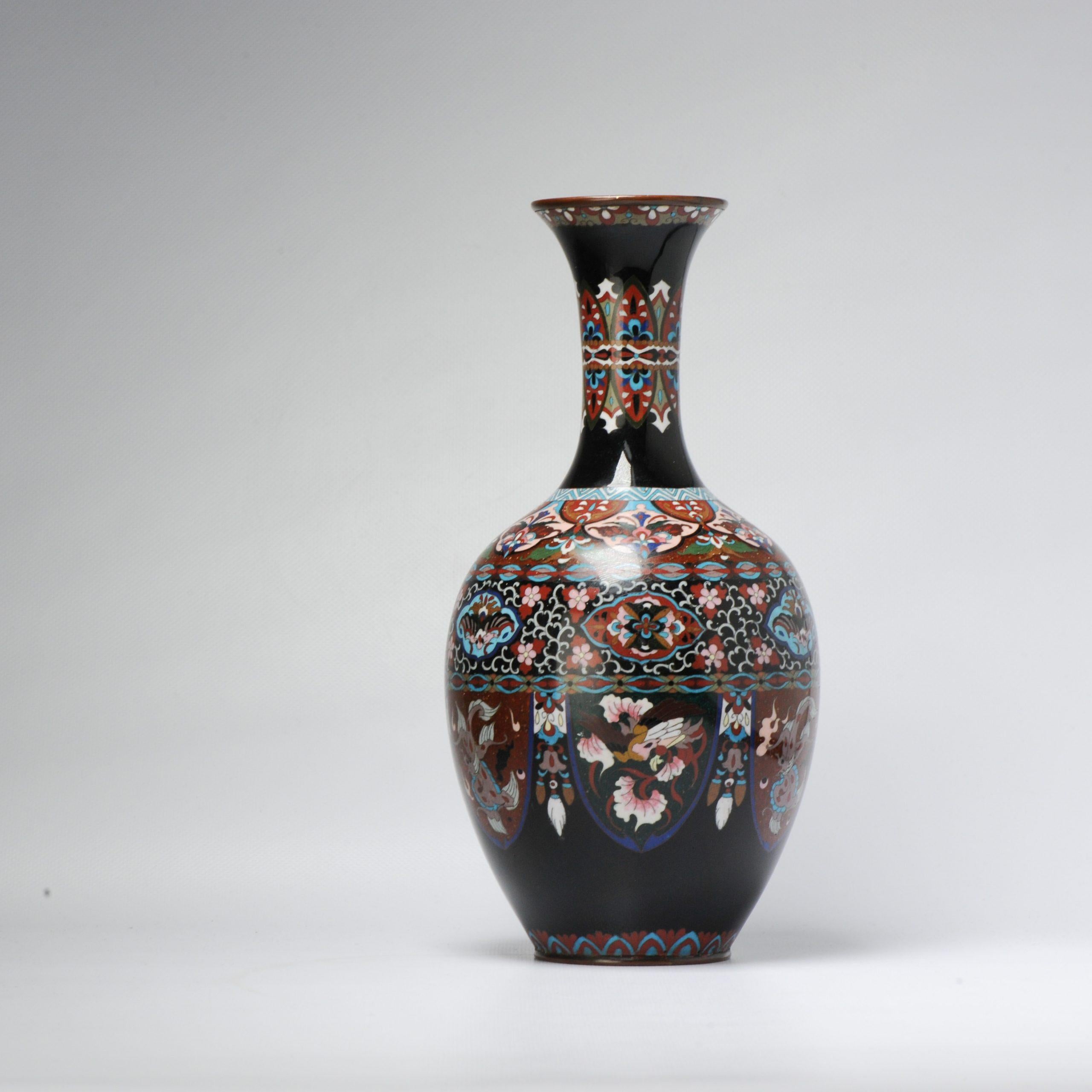 Lovely 19c Antique Meiji Period Japanese Vase Flower Bronze Cloisonne For Sale 3
