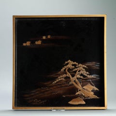 Lovely 19th c Antique Meiji Period Japanese Lacquer Serving Platter Landscape (plat de service en laque japonais)
