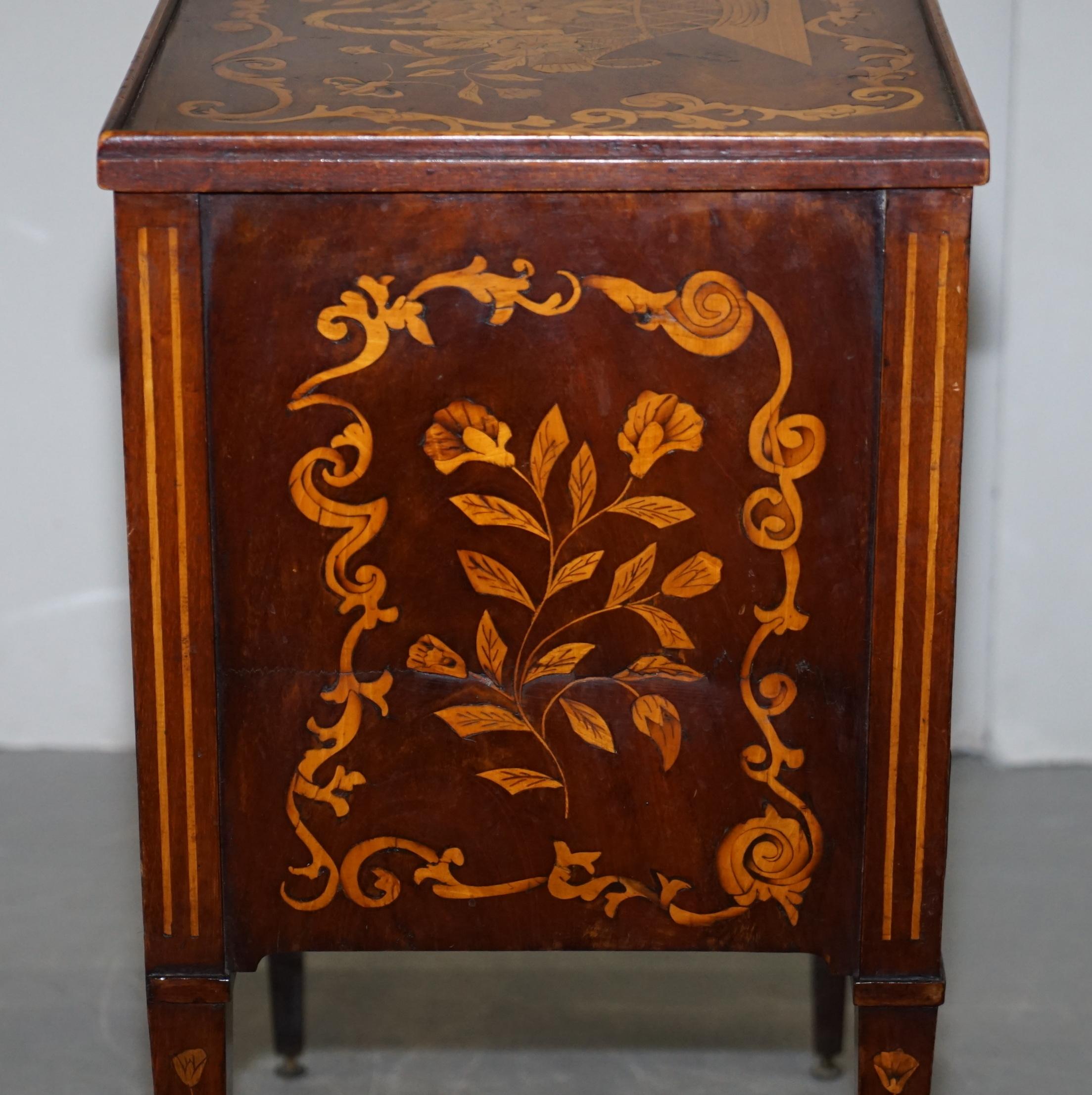 Lovely 19th Century Dutch Marquetry Inlaid Side Table with Tambour Fronted Door For Sale 3
