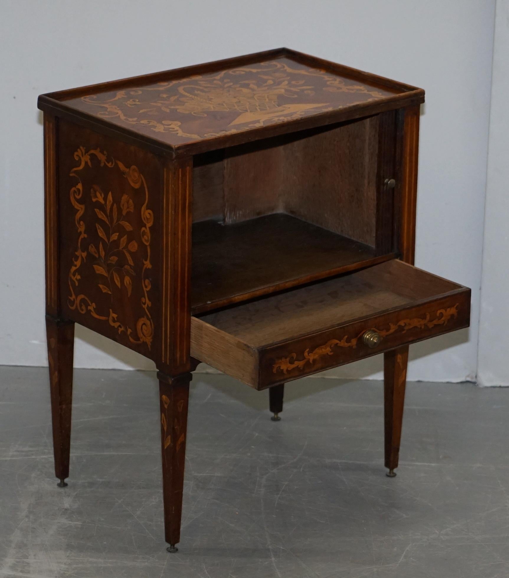 Lovely 19th Century Dutch Marquetry Inlaid Side Table with Tambour Fronted Door For Sale 4