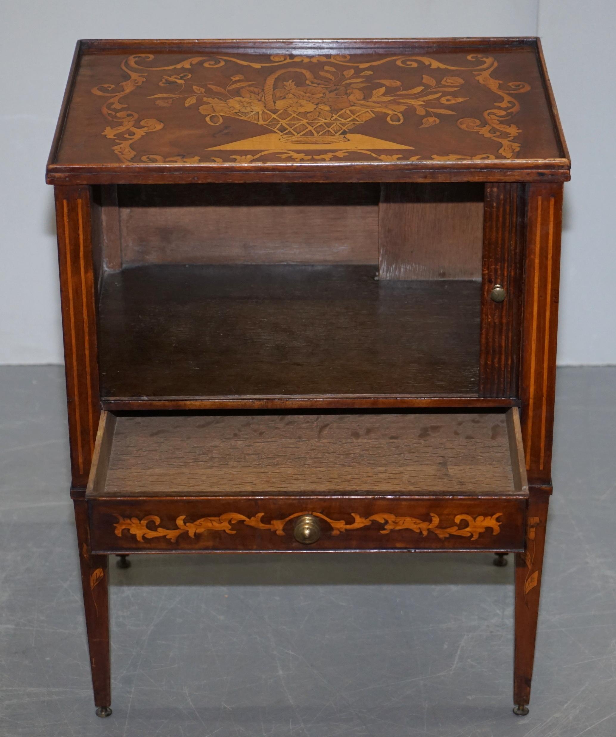 Lovely 19th Century Dutch Marquetry Inlaid Side Table with Tambour Fronted Door For Sale 5