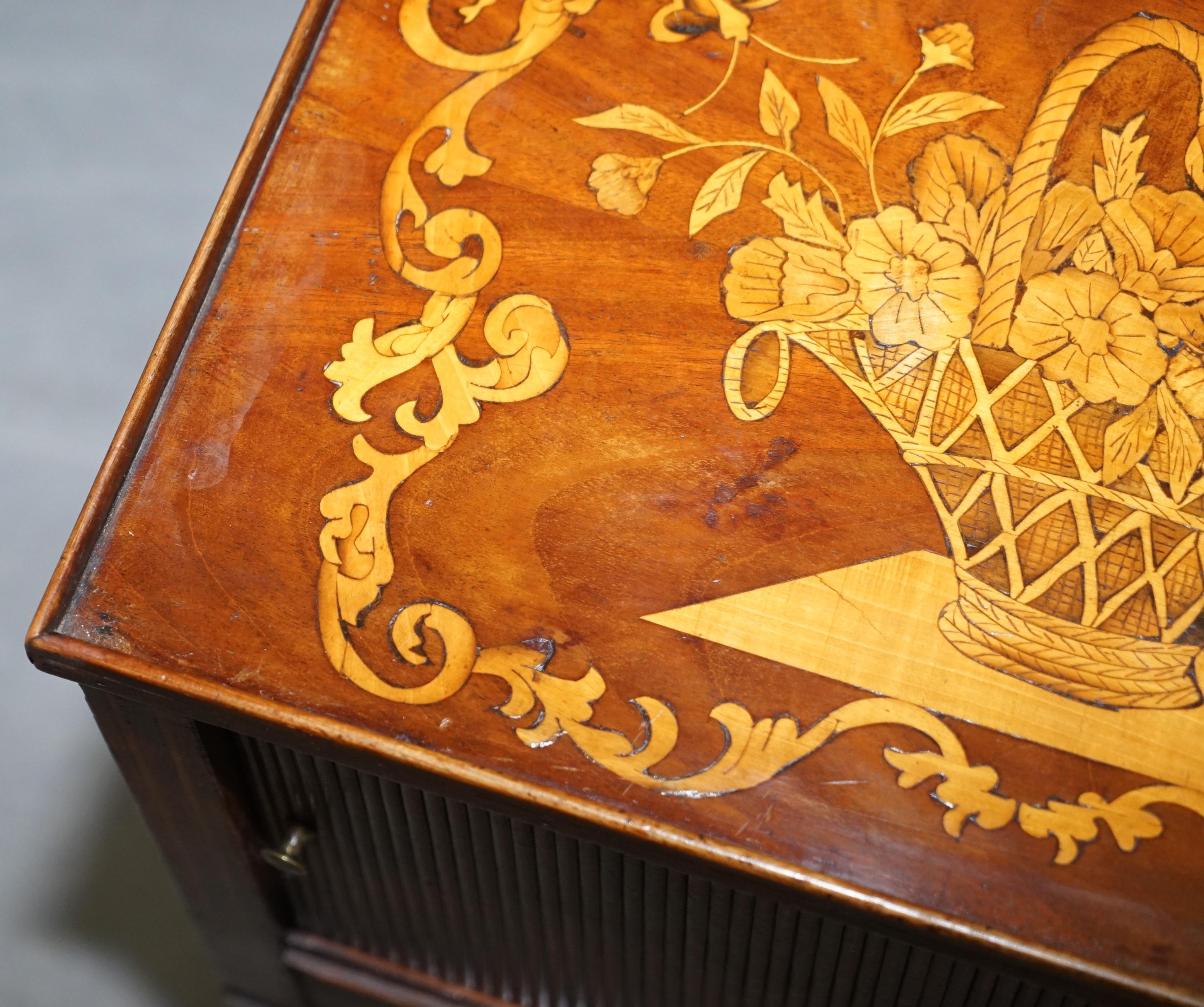 Early 19th Century Lovely 19th Century Dutch Marquetry Inlaid Side Table with Tambour Fronted Door For Sale