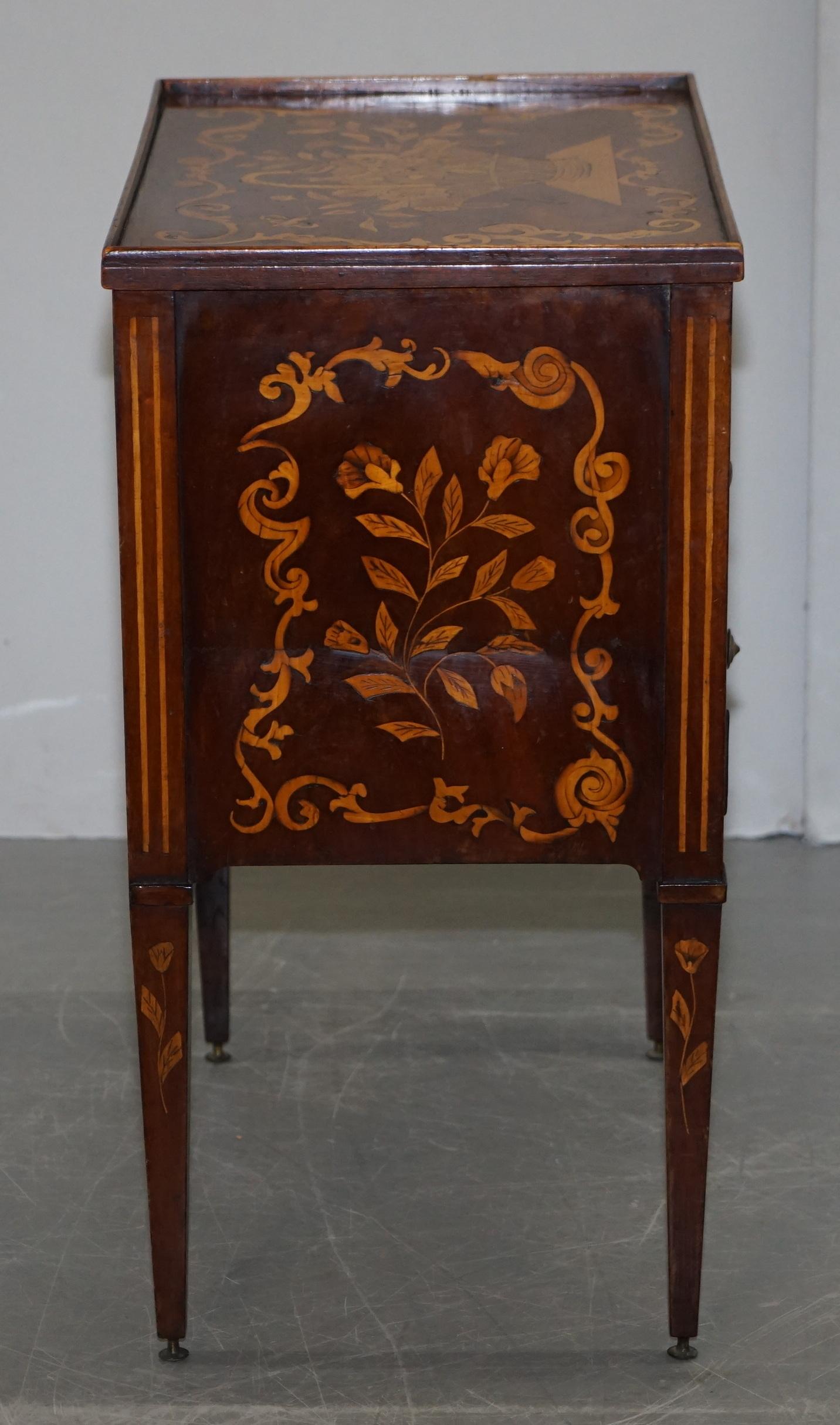 Lovely 19th Century Dutch Marquetry Inlaid Side Table with Tambour Fronted Door For Sale 2