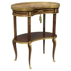Antique Lovely 19th Century Gilt Bronze Mounted Mahogany kidney-Shaped Occasional Table