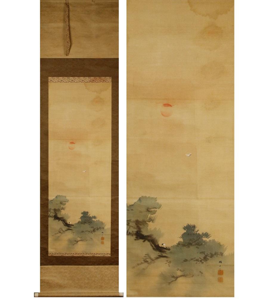 Japanese Lovely 19th Century Scroll Paintings Japan Artist Signed Crane in Landscape For Sale