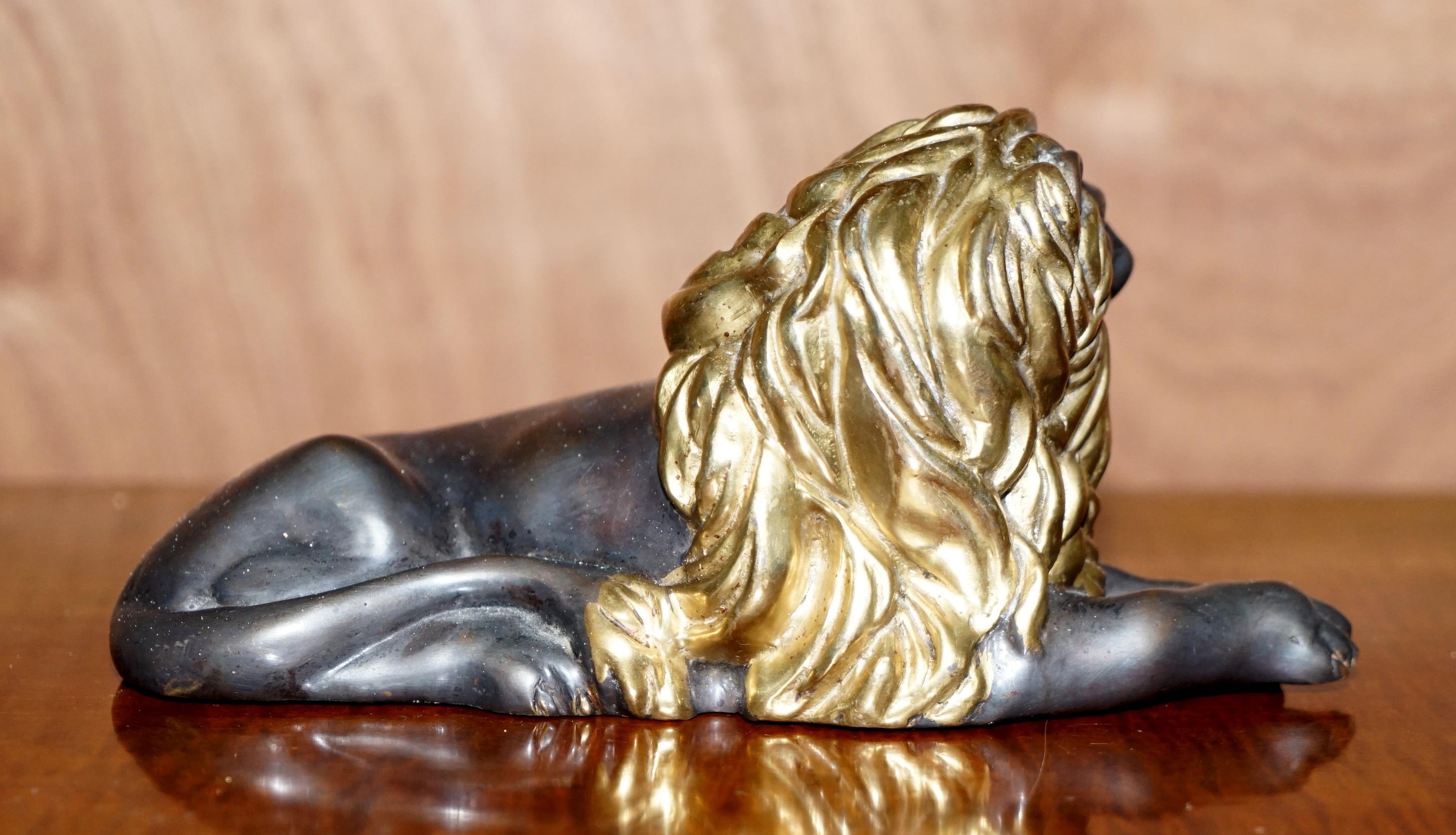 Lovely 19th Century Victorian Gold Gilt Bronze Recumbent Lion Laying Down For Sale 6