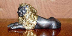 Lovely 19th Century Victorian Gold Gilt Bronze Recumbent Lion Laying Down