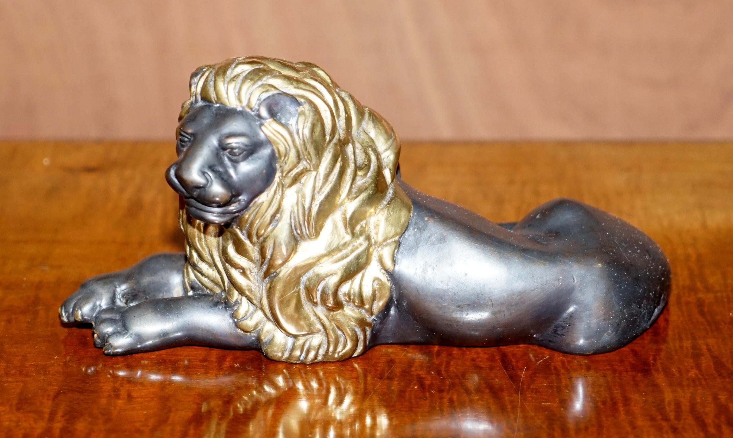 Italian Lovely 19th Century Victorian Gold Gilt Bronze Recumbent Lion Laying Down For Sale