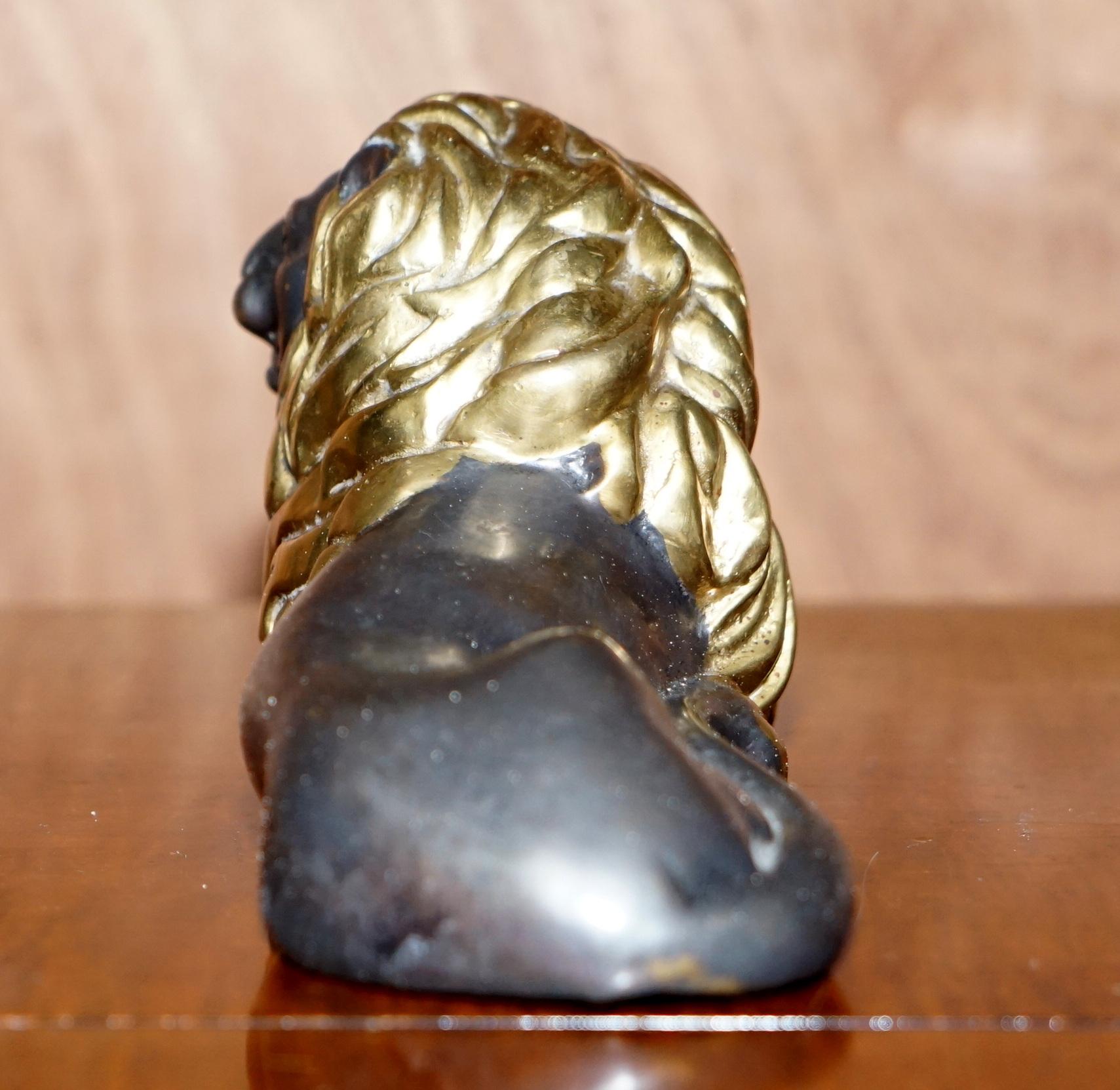 Magnifique lion couché en bronze doré de l'époque victorienne du 19e siècle en vente 1