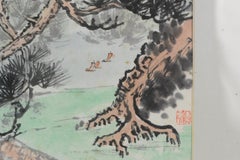 Lovely 19th/Early 20th Century Landscape Painting China Artist Painted Pine Tree