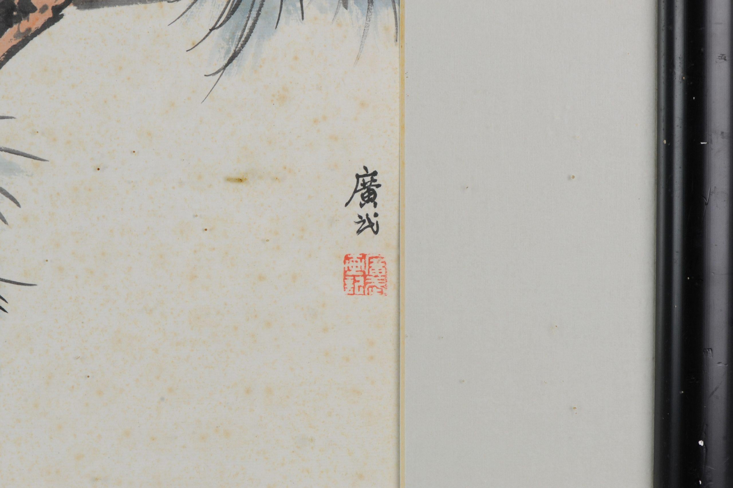 As you can see, it is a work of landscape, a glance at the Mountains of Heaven. Part of a set of 3 paintings.

Condition
Overall condition Age signs to painting like moisture spots. The outside also has some age signs like small damage to the